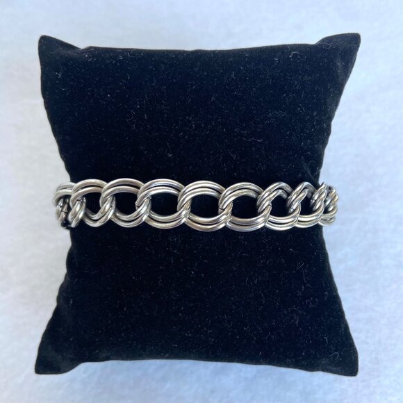 Italian Sterling Silver 925 11MM Wide Double Curb Link Charm Bracelet 8" - Picture 7 of 16